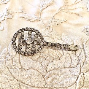 Vintage rhinestone tennis racquet brooch vtg pin